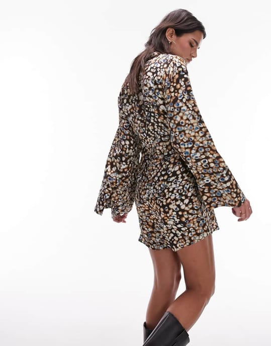 Topshop – Miniklänning med kimono och djurtryck - Image 3