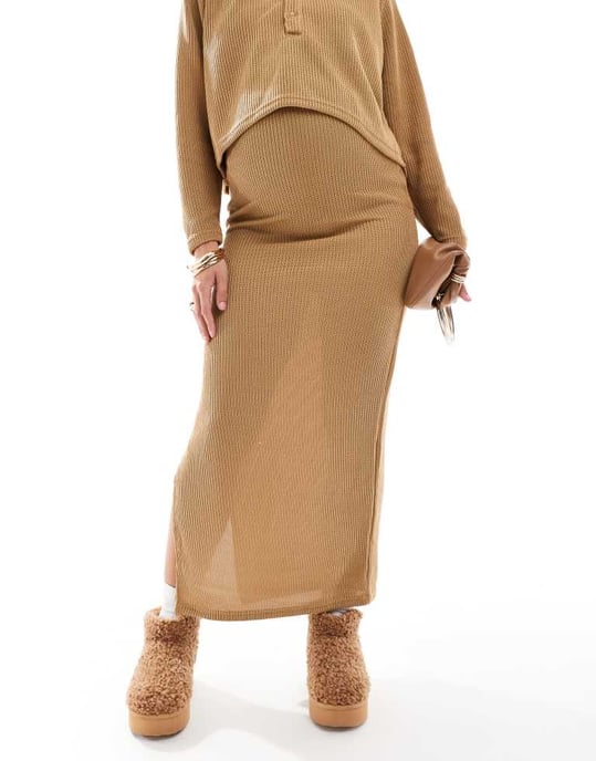 Mamalicious Maternity over the bump maxi skirt co-ord in mustard - Image 2