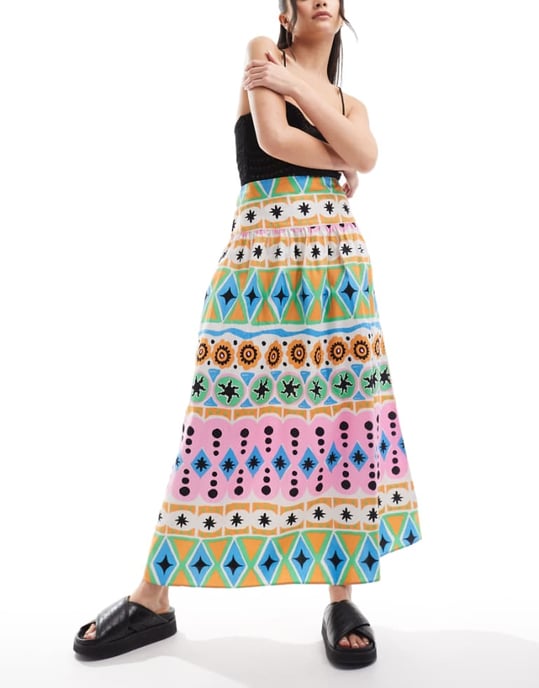 ASOS DESIGN dropped waist cotton poplin maxi skirt in print - Image 1