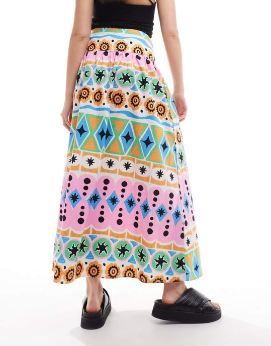ASOS DESIGN dropped waist cotton poplin maxi skirt in print - Image 3