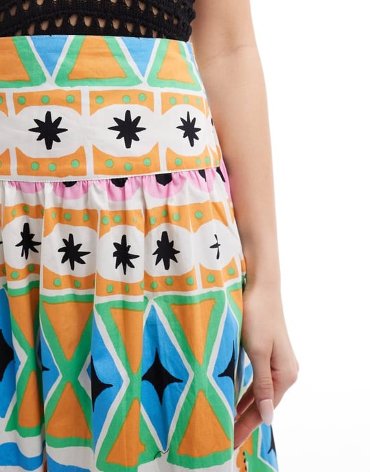 ASOS DESIGN dropped waist cotton poplin maxi skirt in print - Image 4