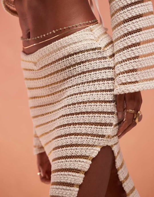 ASOS DESIGN co-ord metallic stripe fishtail maxi skirt in metallic stripe - Image 3