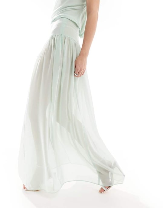 ASOS DESIGN sheer drapey chiffon maxi skirt co-ord in sage green - Image 2