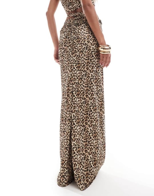 ASOS DESIGN co-ord slinky knot detail fishtail maxi skirt in animal - Image 4