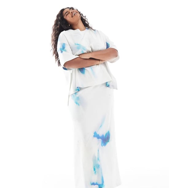 ASOS EDITION Curve premium heavy weight textured jersey column maxi skirt co-ord in blurred print - Image 1