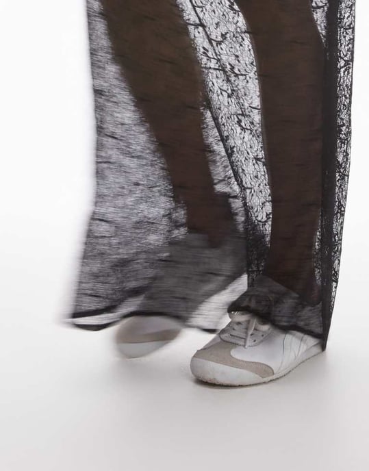 Topshop satin lace mix maxi skirt in black - Image 2