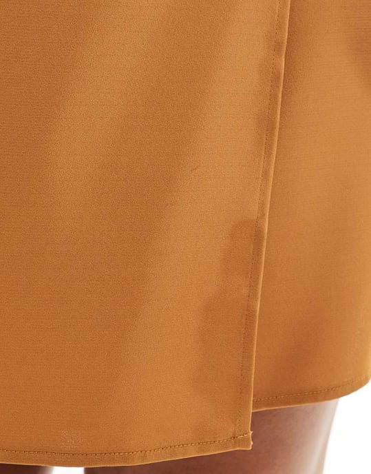 ASOS DESIGN Curve satin wrap mini skirt in golden dusk - Image 2
