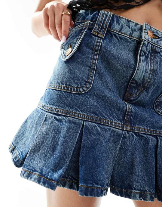 Reclaimed Vintage pleated denim western mini skirt - Image 3