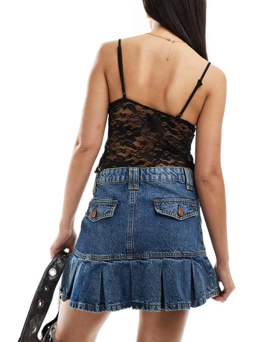 Reclaimed Vintage pleated denim western mini skirt - Image 4