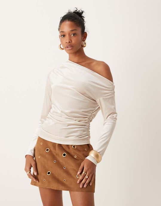 ASOS DESIGN suedette eyelet mini skirt in brown - Image 3
