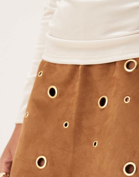 ASOS DESIGN suedette eyelet mini skirt in brown - Image 4