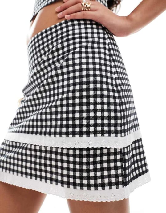 ASOS DESIGN double layer mini skirt in mono gingham co ord - Image 2