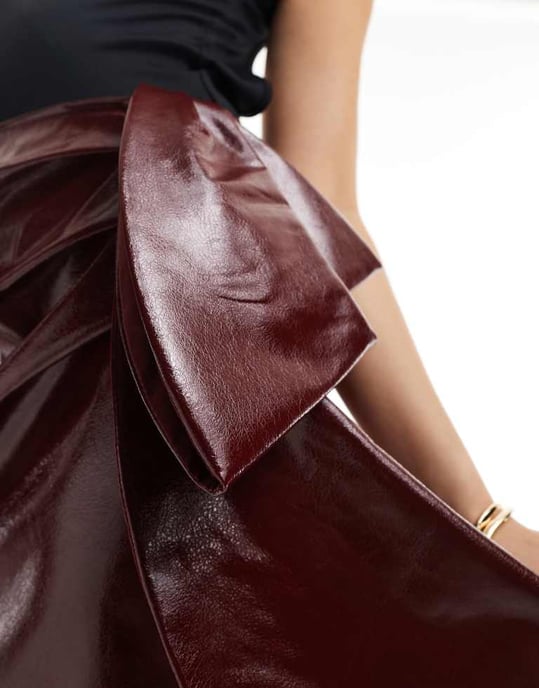 ASOS DESIGN ruffle high shine mini skirt in burgundy - Image 3