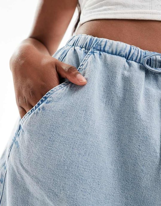 ASOS DESIGN soft denim pull on mini skirt in light wash - Image 3