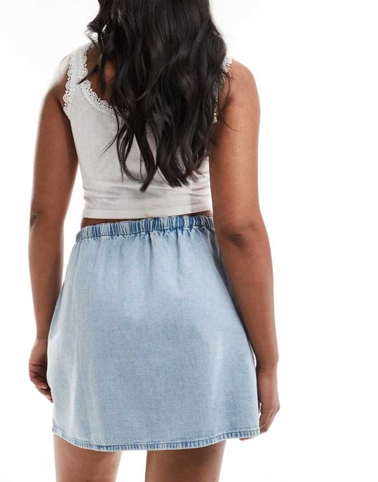 ASOS DESIGN soft denim pull on mini skirt in light wash - Image 4