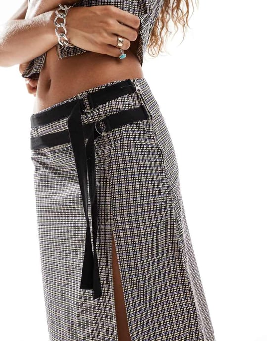 COLLUSION wrap midi skirt co ord in check - Image 3