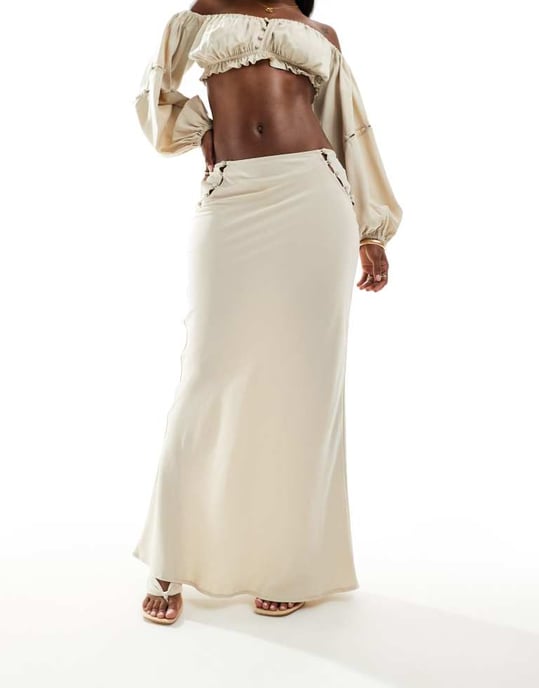 ASOS DESIGN button detail midi skirt co-ord in cream - Image 2