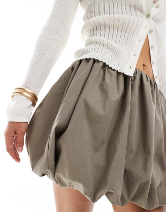 ASOS DESIGN cotton bubble mini skirt in khaki - Image 3