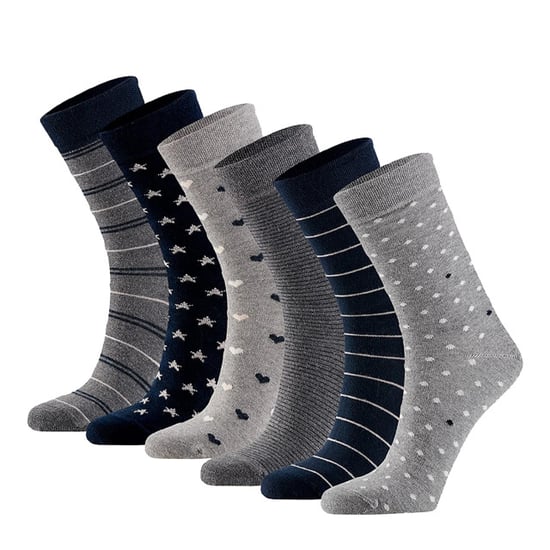 Apollo Dames sokken hartjes gestreept sterren print bio katoen 6-pack grijs / navy blauw - Image 1