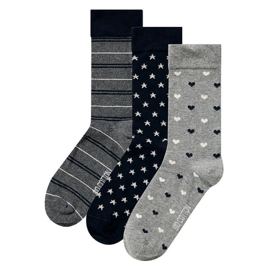Apollo Dames sokken hartjes gestreept sterren print bio katoen 6-pack grijs / navy blauw - Image 3