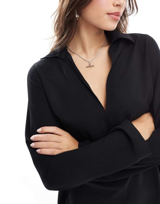 ASOS DESIGN – Svart miniklänning med krage - Image 3