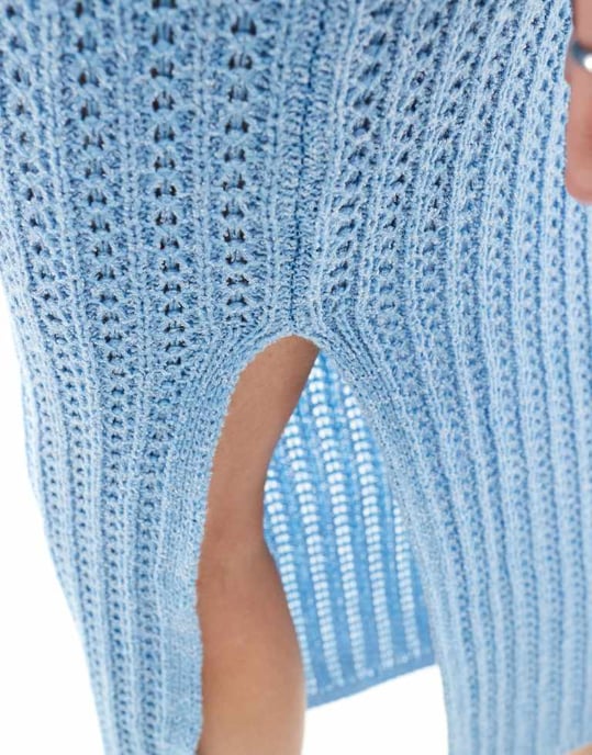 ASOS DESIGN Tall knitted midi skirt in open stitch co-ord in blue - Image 3