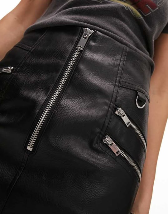 Topshop – Svart minikjol med hög midja i läderimitation och dragkedja - Image 3