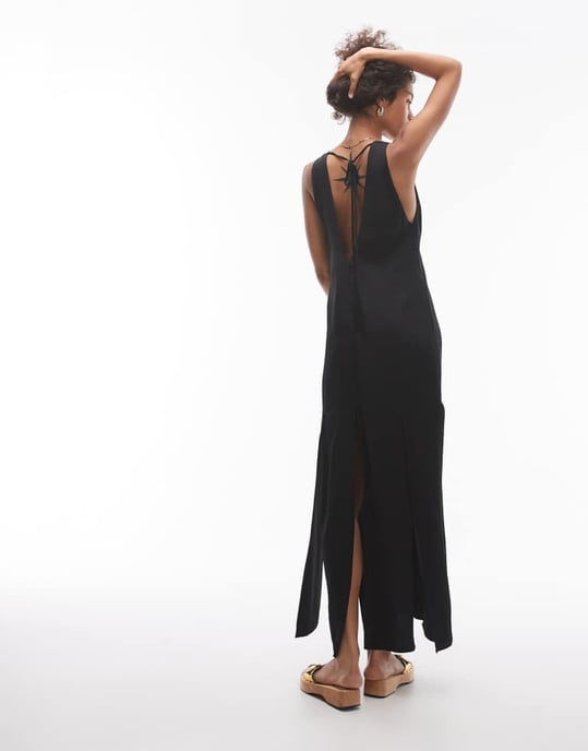 Topshop – Svart midiklänning med dubbel v-ringning och slits i nederkant - Image 4