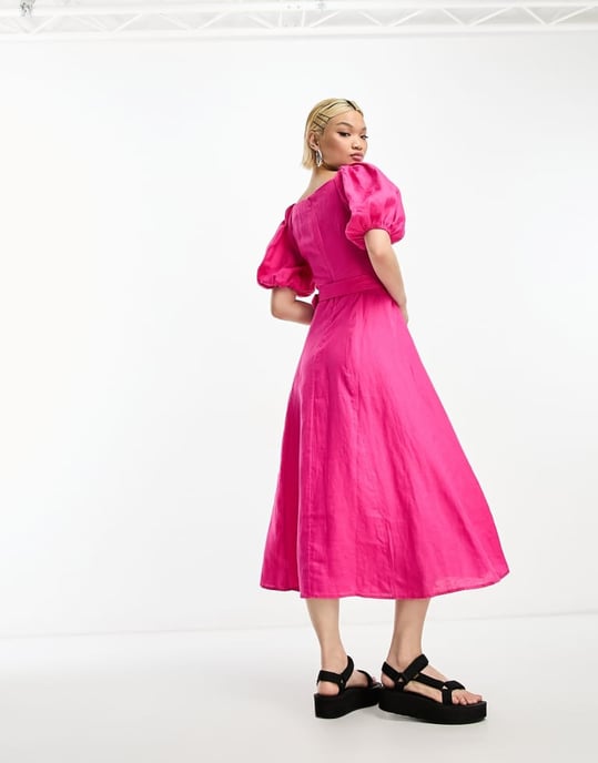& Other Stories – Rosa midaxiklänning i linne med puffärmar och skärp - Image 3