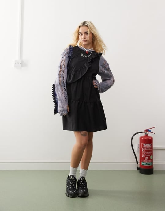 COLLUSION asymmetric poplin smock dress in black - Image 1