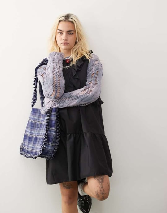 COLLUSION asymmetric poplin smock dress in black - Image 2