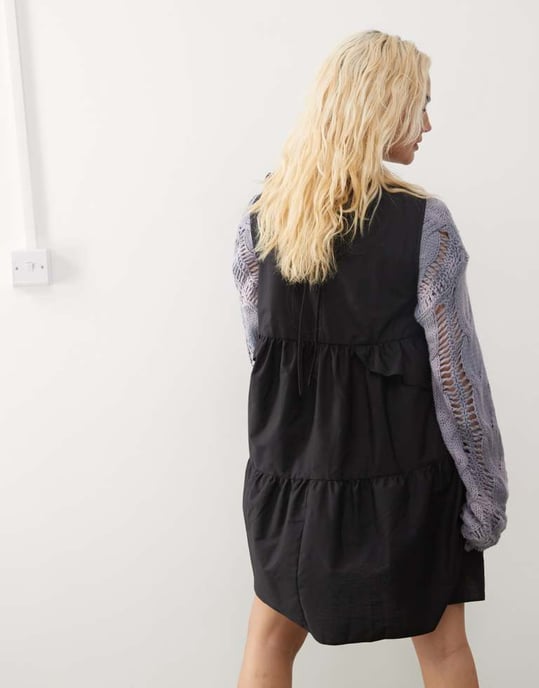 COLLUSION asymmetric poplin smock dress in black - Image 4