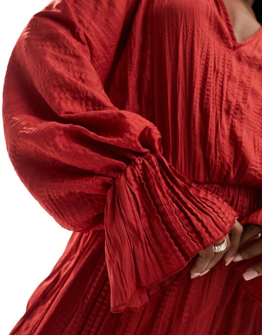 NA-KD – Röd draperad midiklänning med struktur - Image 3