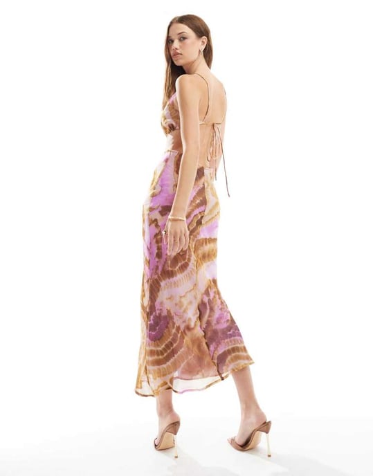 ASOS DESIGN halter cut out midaxi dress with satin bodice in abstract print - Image 4