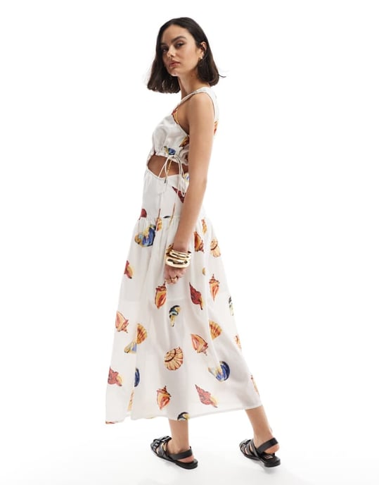 ASOS DESIGN – Ärmlös midiklänning med utskurna detaljer och heltäckande skalmönster - Image 3