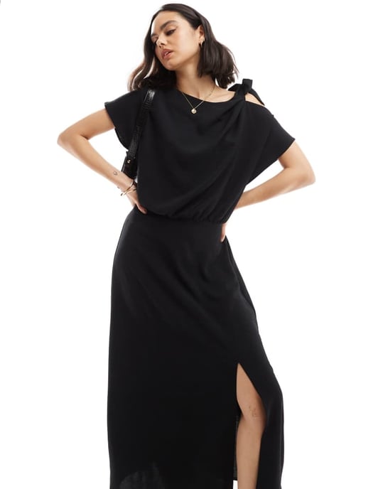 ASOS DESIGN – Svart midiklänning med knytband och axelband - Image 2