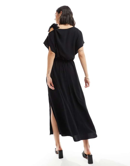 ASOS DESIGN – Svart midiklänning med knytband och axelband - Image 4