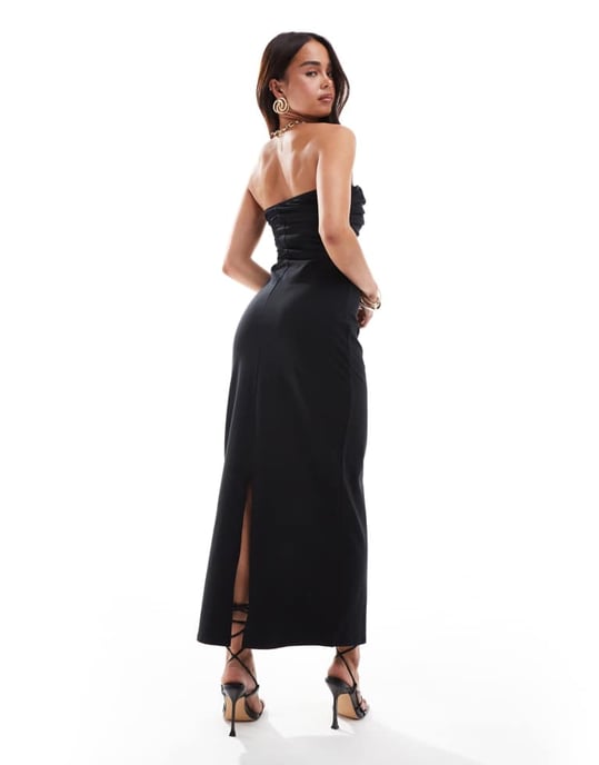 ASOS DESIGN – Svart midaxiklänning med vriden byst och bodycon-detaljer - Image 3
