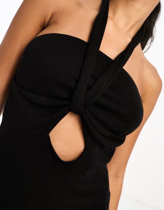 ASOS DESIGN – Svart midiklänning med halterneck och axelband - Image 3