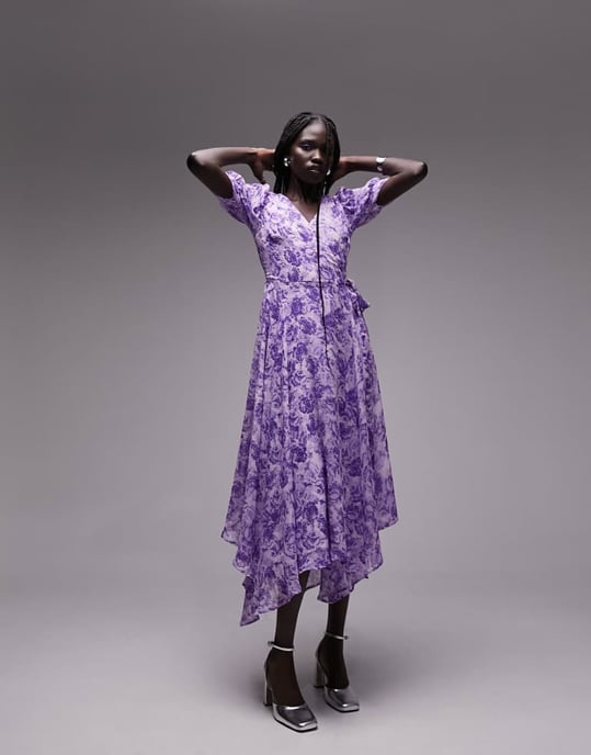 Topshop – Mönstrad midiklänning med omlottmönster och blommigt tryck - Image 4