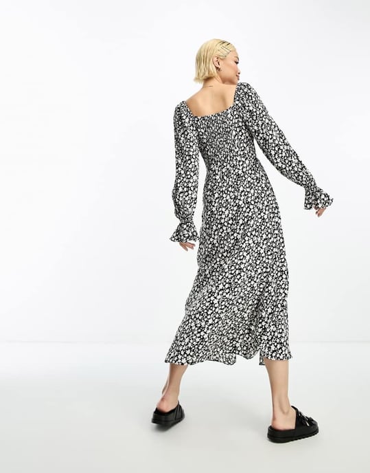 & Other Stories gathered sleeve midaxi dress in black floral - Image 3