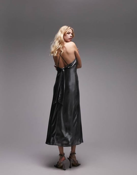 Topshop – Metalliskt silverfärgad midiklänning med smal passform - Image 3