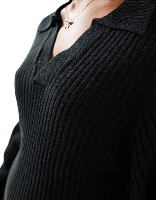 In The Style exclusive knitted collar detail mini jumper dress in black - Image 3