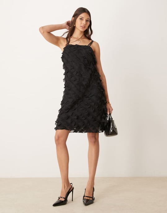YAS frill detail cami mini dress in black - BLACK - Image 1