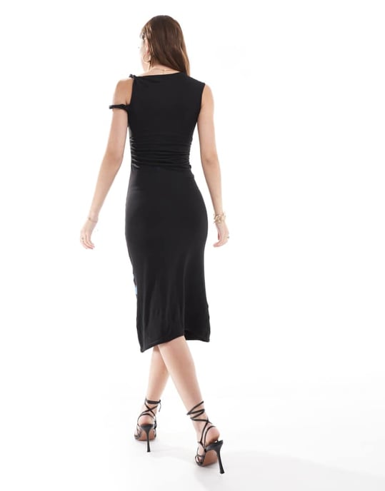 ASOS DESIGN – Asymmetrisk midiklänning med vridna axelband och blommotiv - Image 4
