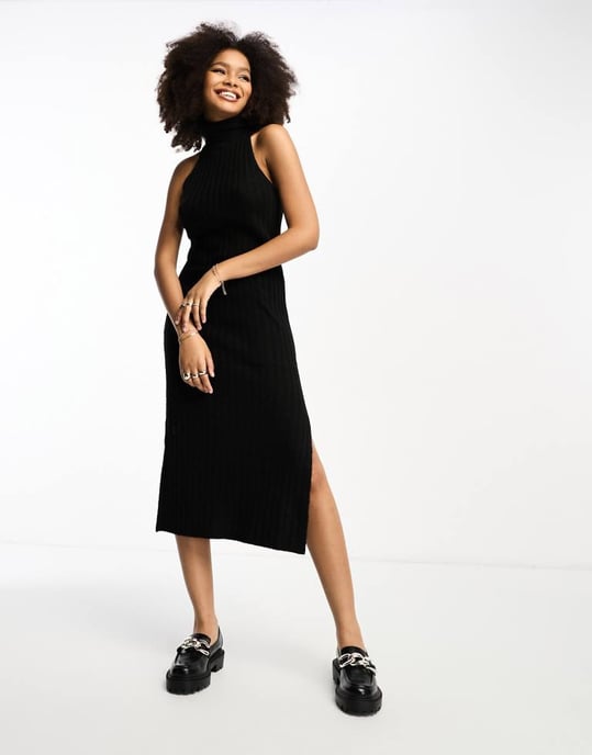 ASOS DESIGN – Svart stickad ärmlös midiklänning med polokrage - Image 2
