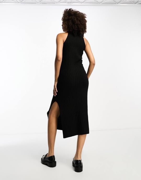 ASOS DESIGN – Svart stickad ärmlös midiklänning med polokrage - Image 4