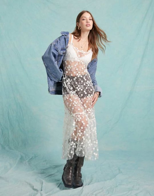 Miss Selfridge 3d floral dress in ivory - Image 1