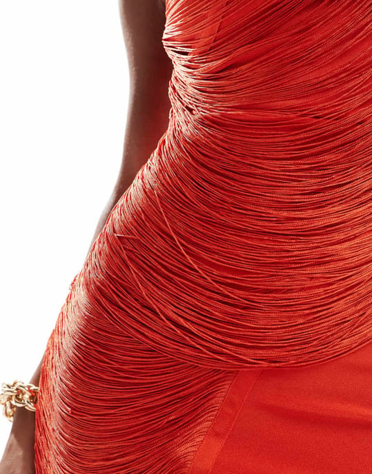 ASOS DESIGN bandage fringe bandeau midi dress in red - Image 4