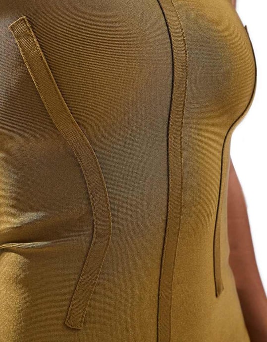 ASOS DESIGN bandage seam detail mini bandeau dress in khaki - Image 3